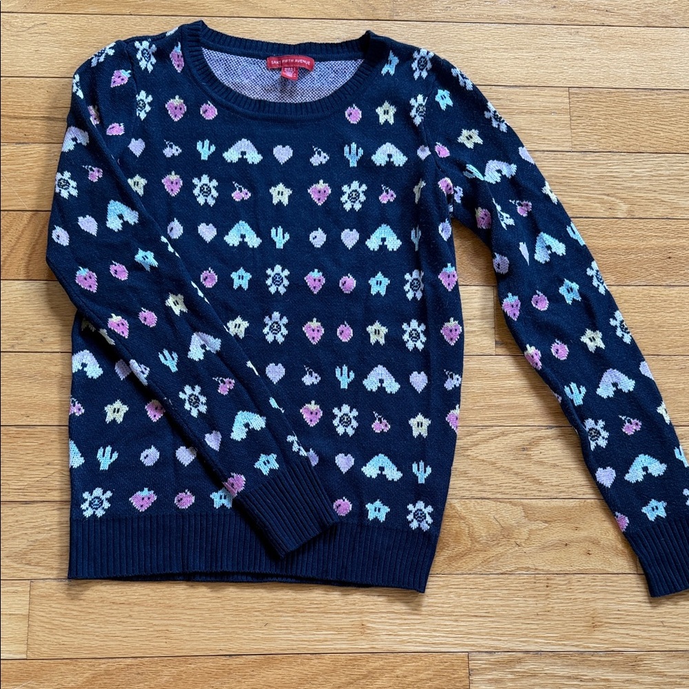Saks Fifth Avenue Navy Patterned Sweater
